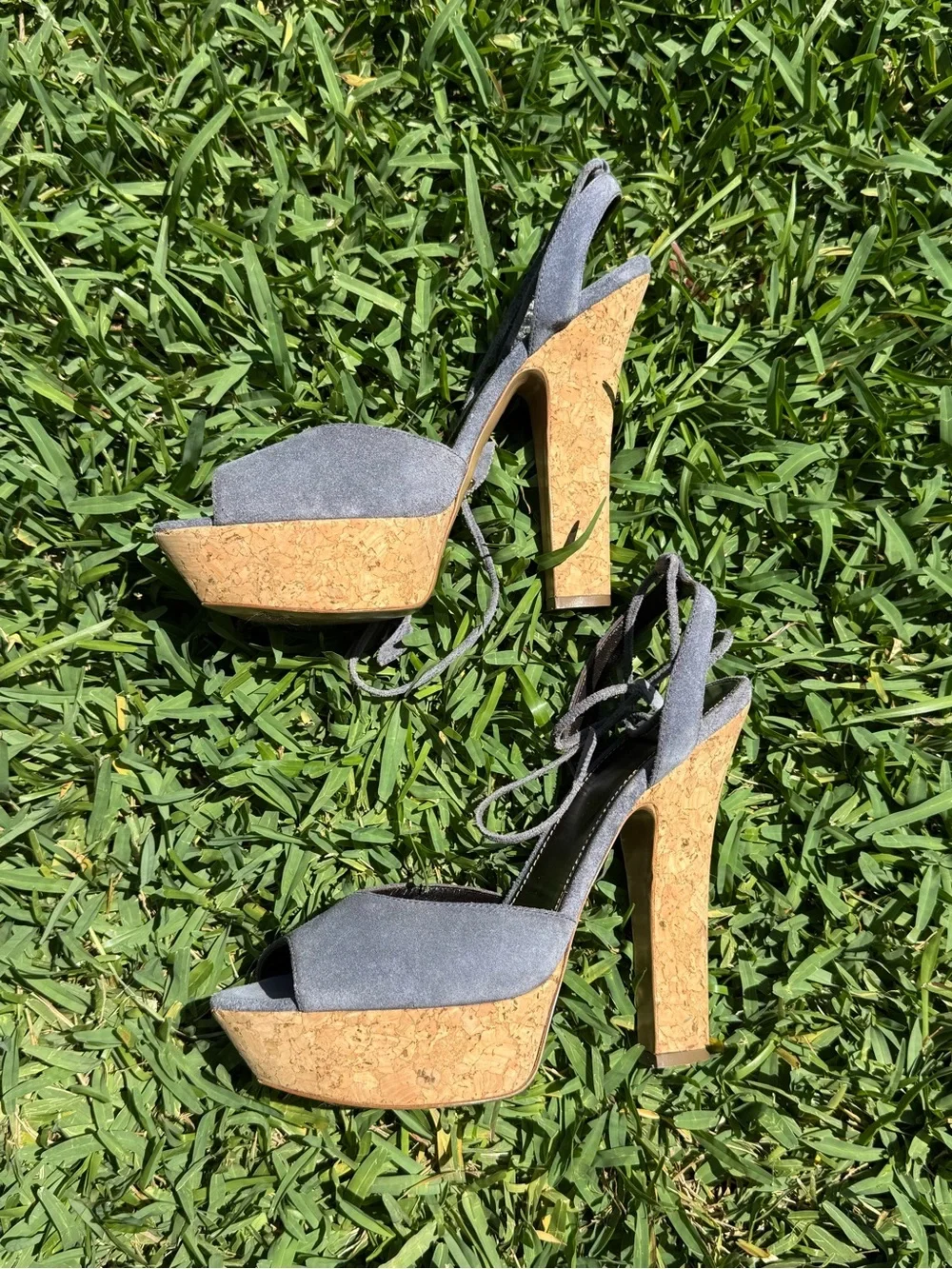 Sergio Rossi Gray Suede Lace-Up Heels